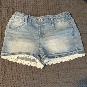 Kids Blue Denim Shorts with Lace Trim